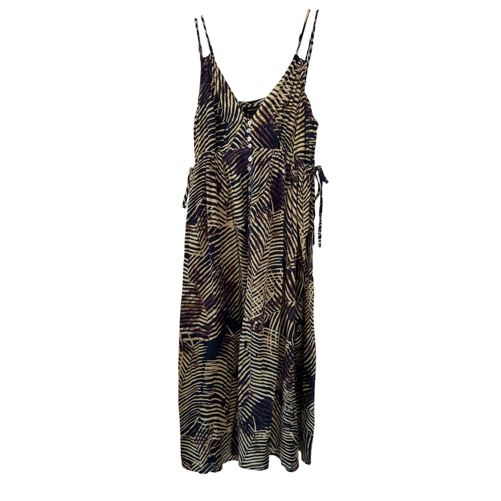 Urban Outfitters Midi‎ Dress Button side Ties Waist Leaf Print